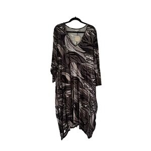 Zim & Zoe Monet Drape Dress Mono Fauna Abstract Print V-Neck Plus Size 30/32 NEW